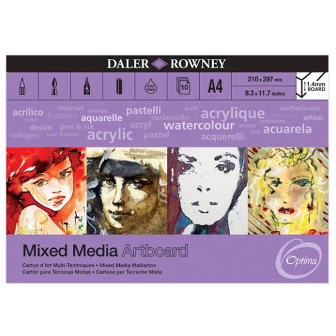 Daler-Rowney Optima A4 Mixed Media Artboard Pad 10 White Sheets